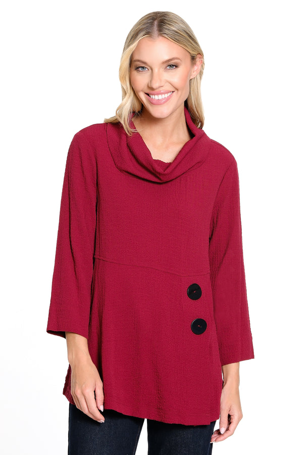 Woven Pucker Fabric Tunic - Plus - Wine