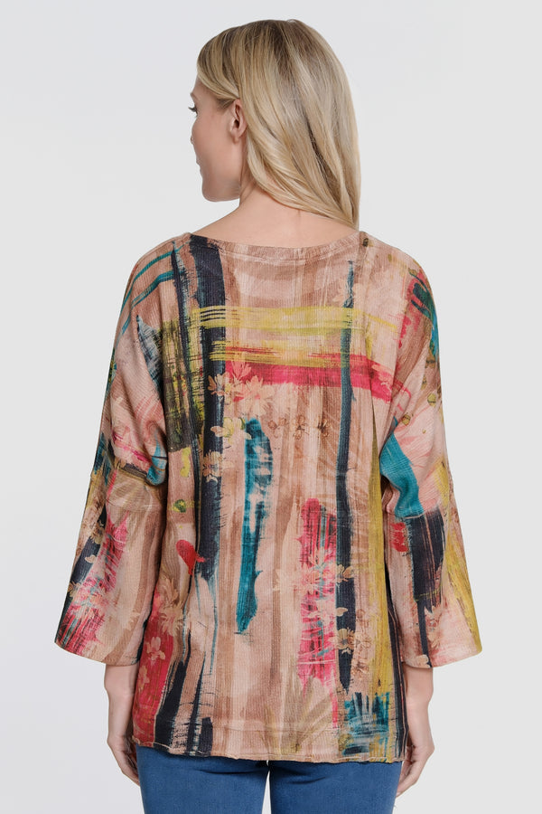 Printed Chenille Knit Tunic - Line Multi