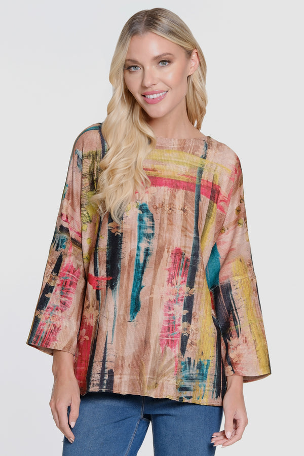 Printed Chenille Knit Tunic - Line Multi