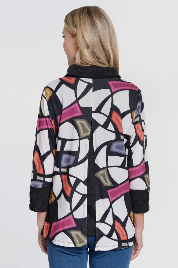 Printed Brushed Knit Double Layer Tunic - Geo Multi