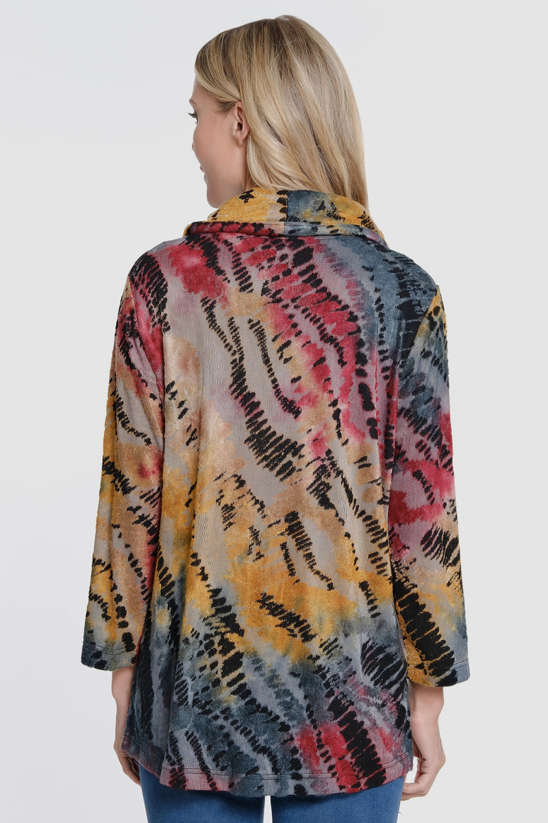 Textured Burnout Cowl Neck Tunic - Multi