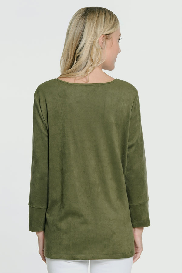 Sueded Brushed Knit Tunic - Olive