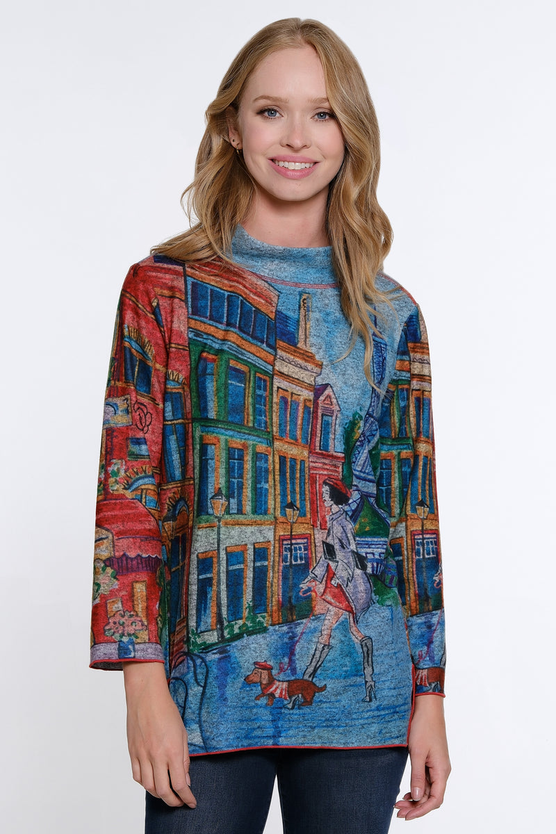 Printed Brushed Knit Tunic - City Print