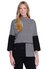 Colorblocked Sweater Dolman Sleeve - Petite - Grey