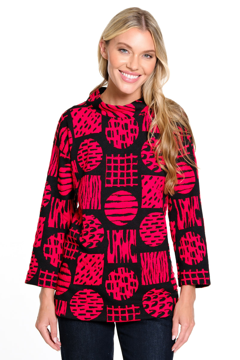 Knit Jacquard Popover Tunic - Red