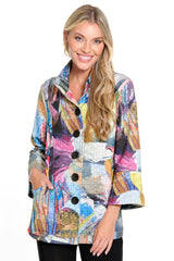 Woven Quilted Jacket with Cuff Sleeves - Petite - Multi