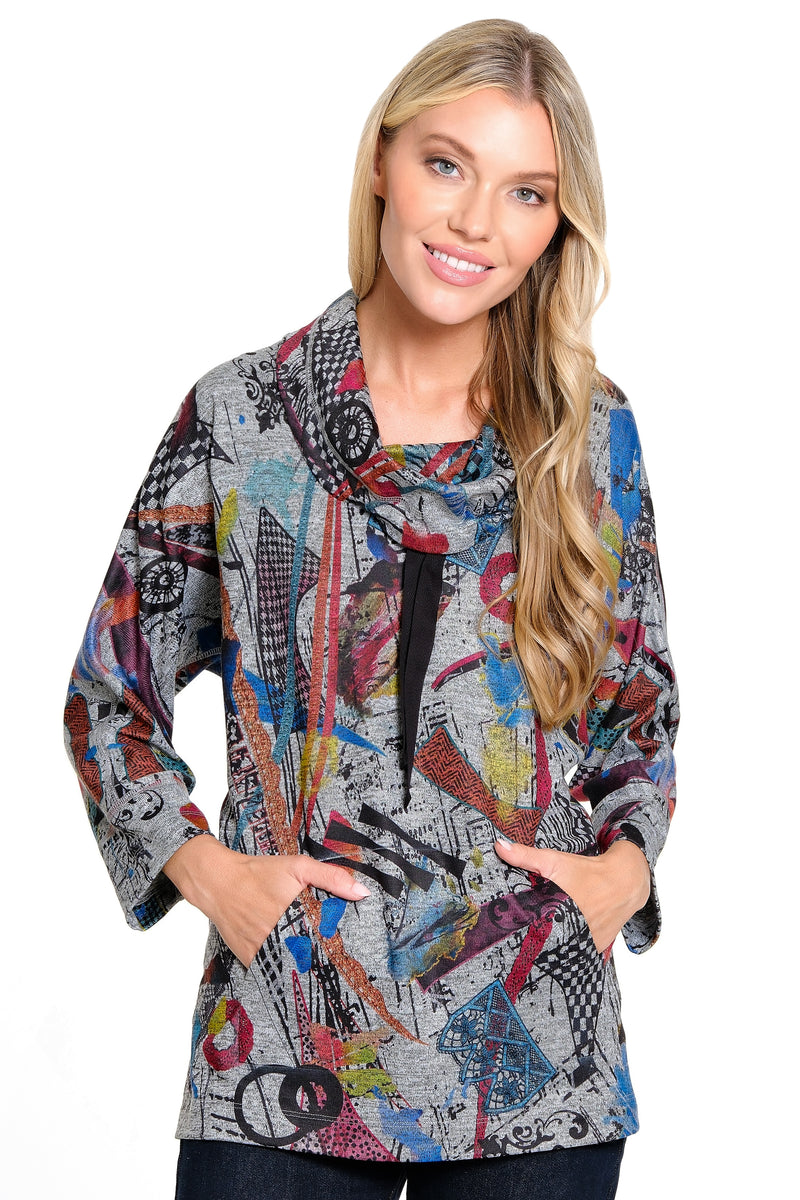 Printed Knit Tunic - Grey Multi