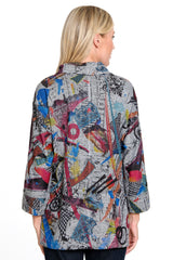 Printed Knit Tunic with Drawcord - Petite - Grey Multi