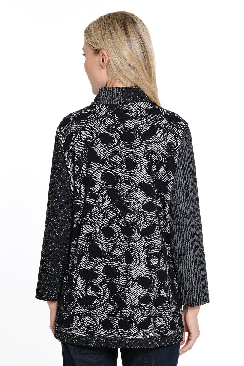 Woven Jacquard Button Front Jacket - Petite - Charcoal Black