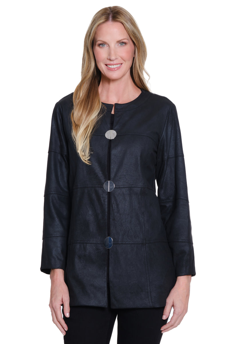 Faux Suede Hook/Eye Closure Jacket - Black