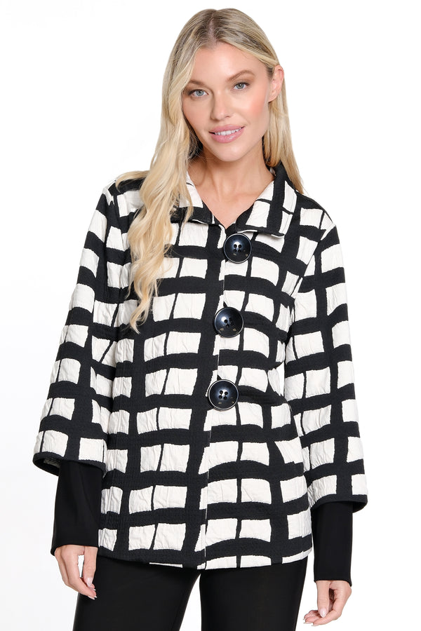 Jacquard Zip Neck Tunic - Petite - Black/White