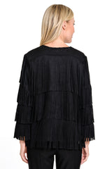 Faux Suede Fringe Jacket - Petite - Black