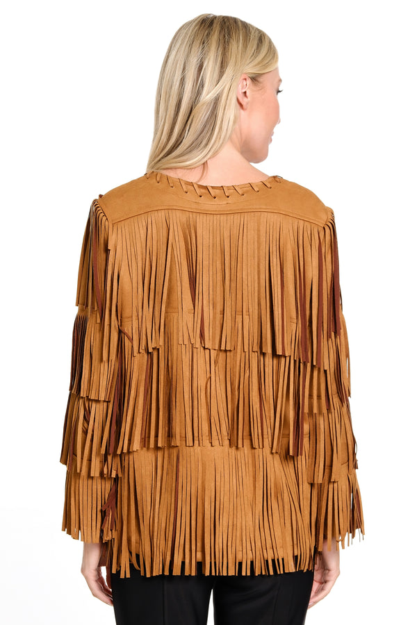 Faux Suede Fringe Jacket - Tobacco