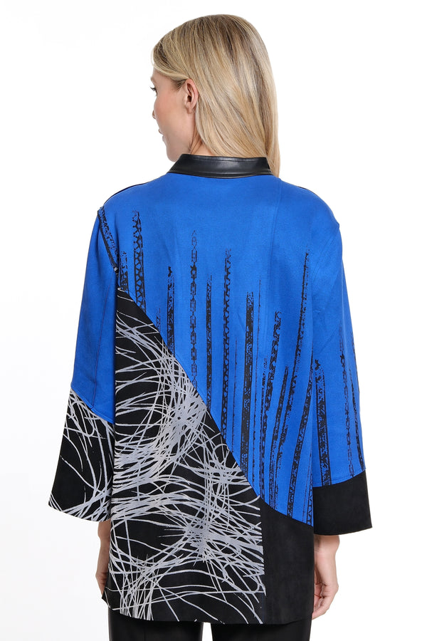 Faux Knit Suede Jacket - Cobalt