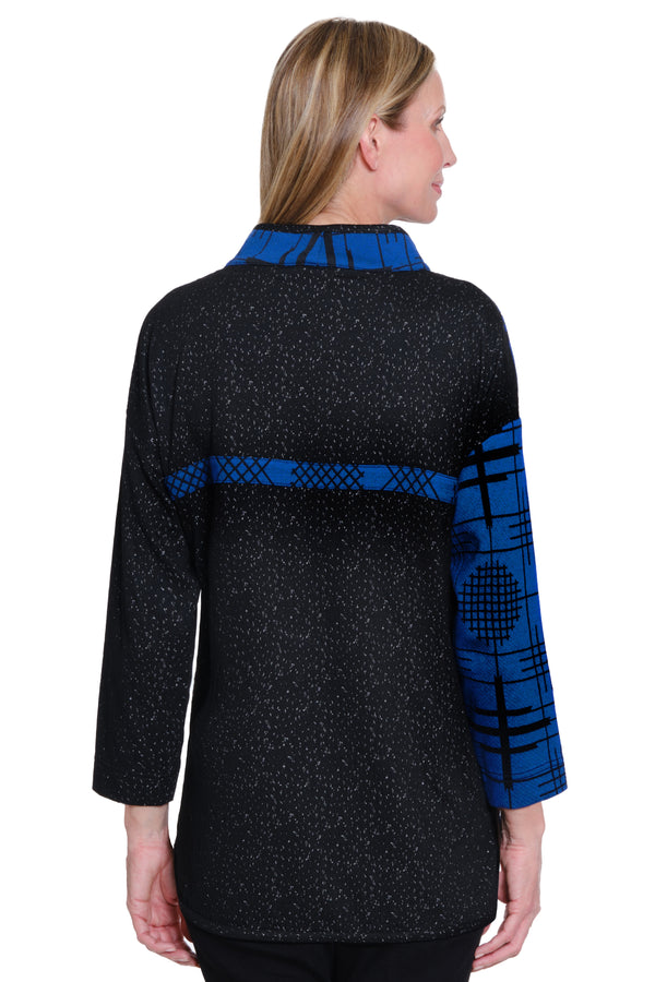 Mock Neck Jacquard Tunic - Blue Plaid