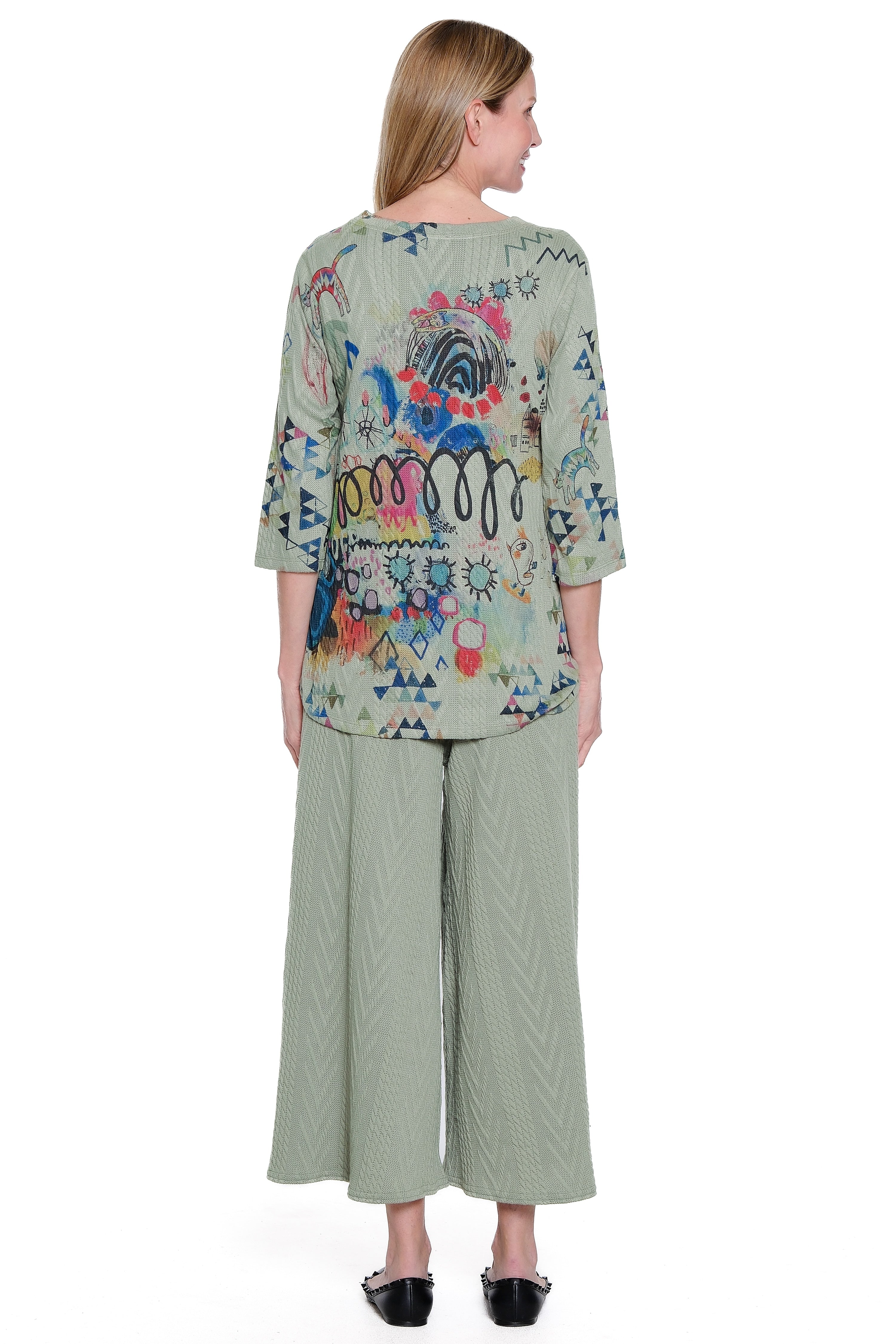 Textured Knit Wide Leg Pant - Heather Gray