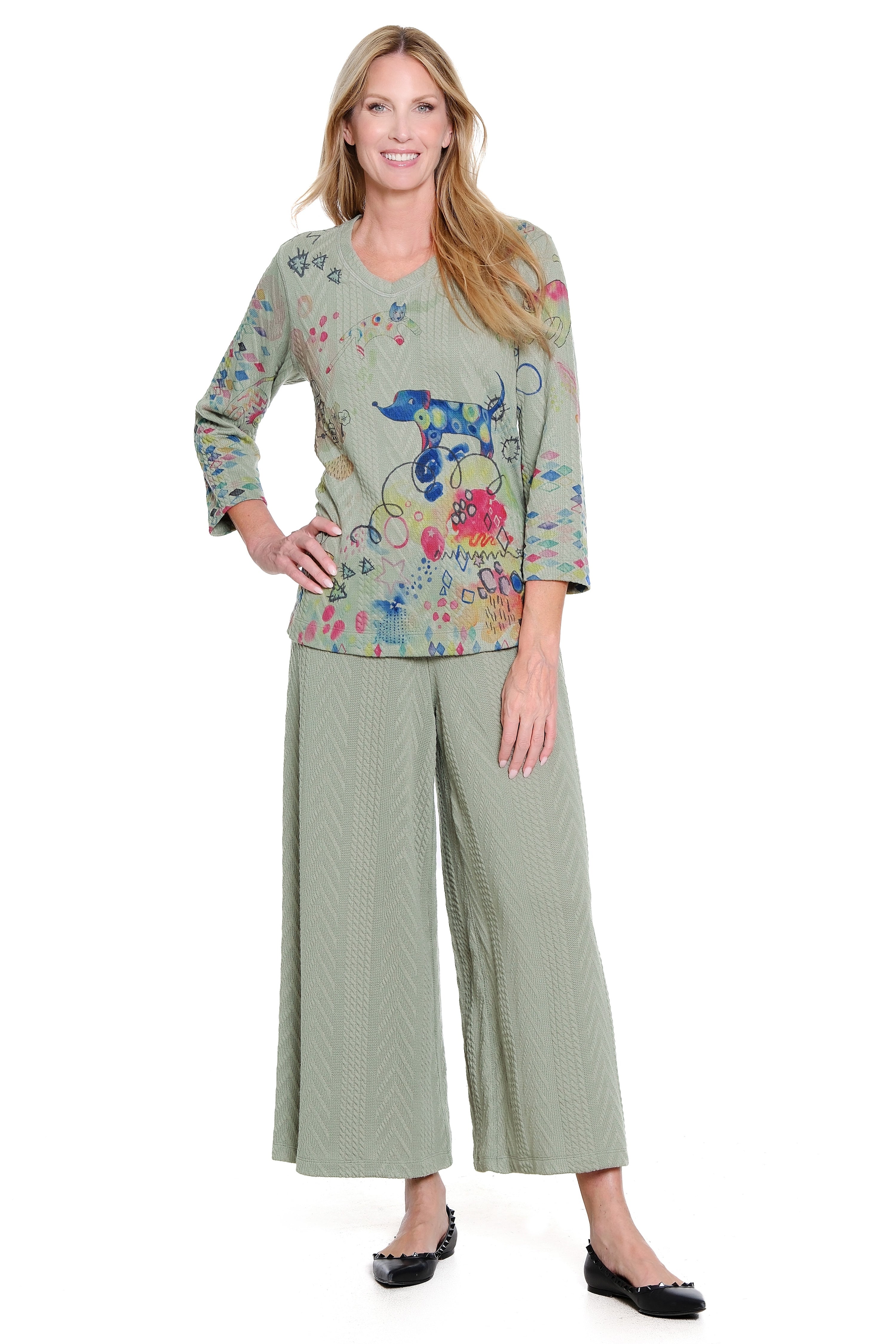 Textured Knit Wide Leg Pant - Heather Gray