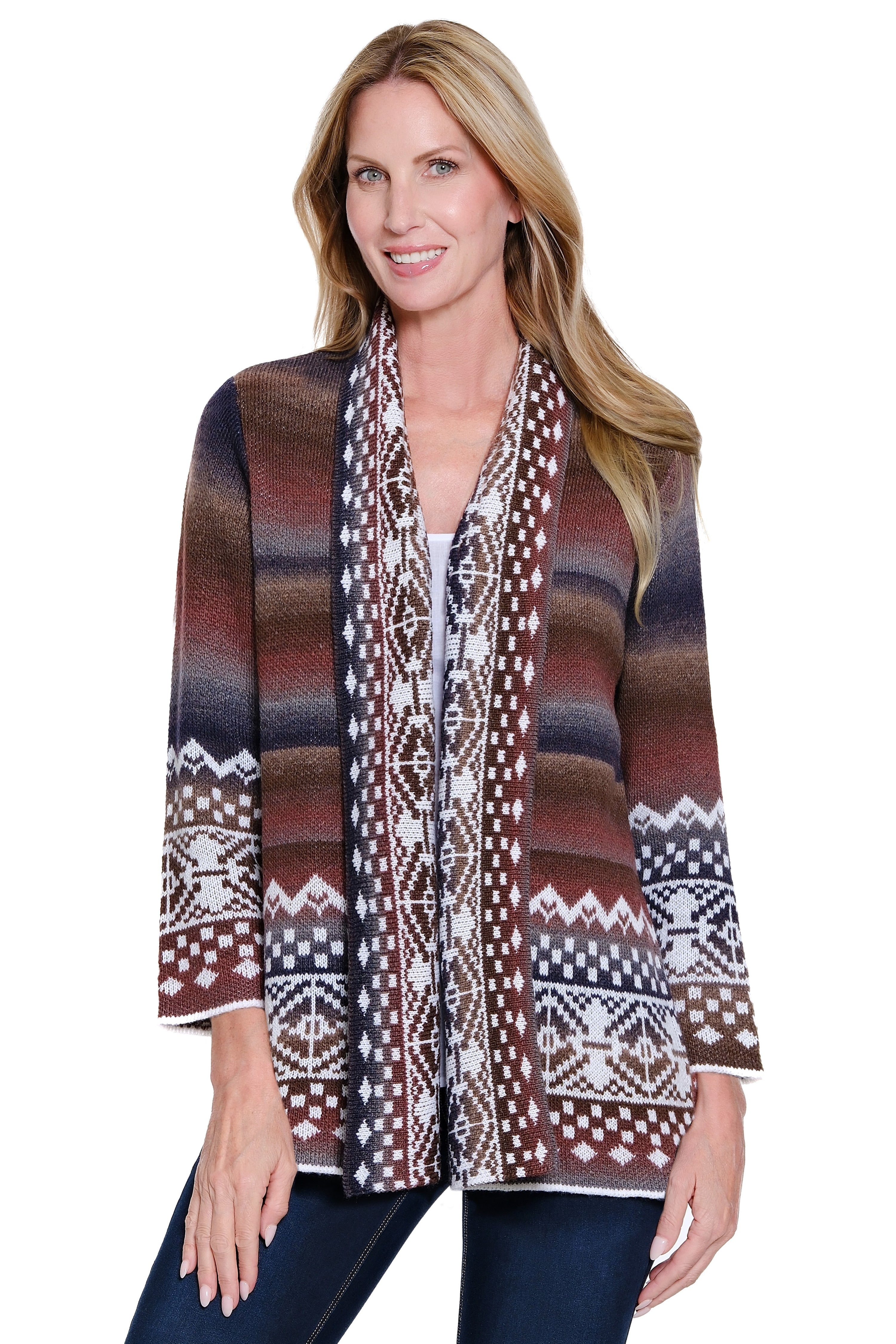 Print Knit Cardigan - Petite - Faded Orange