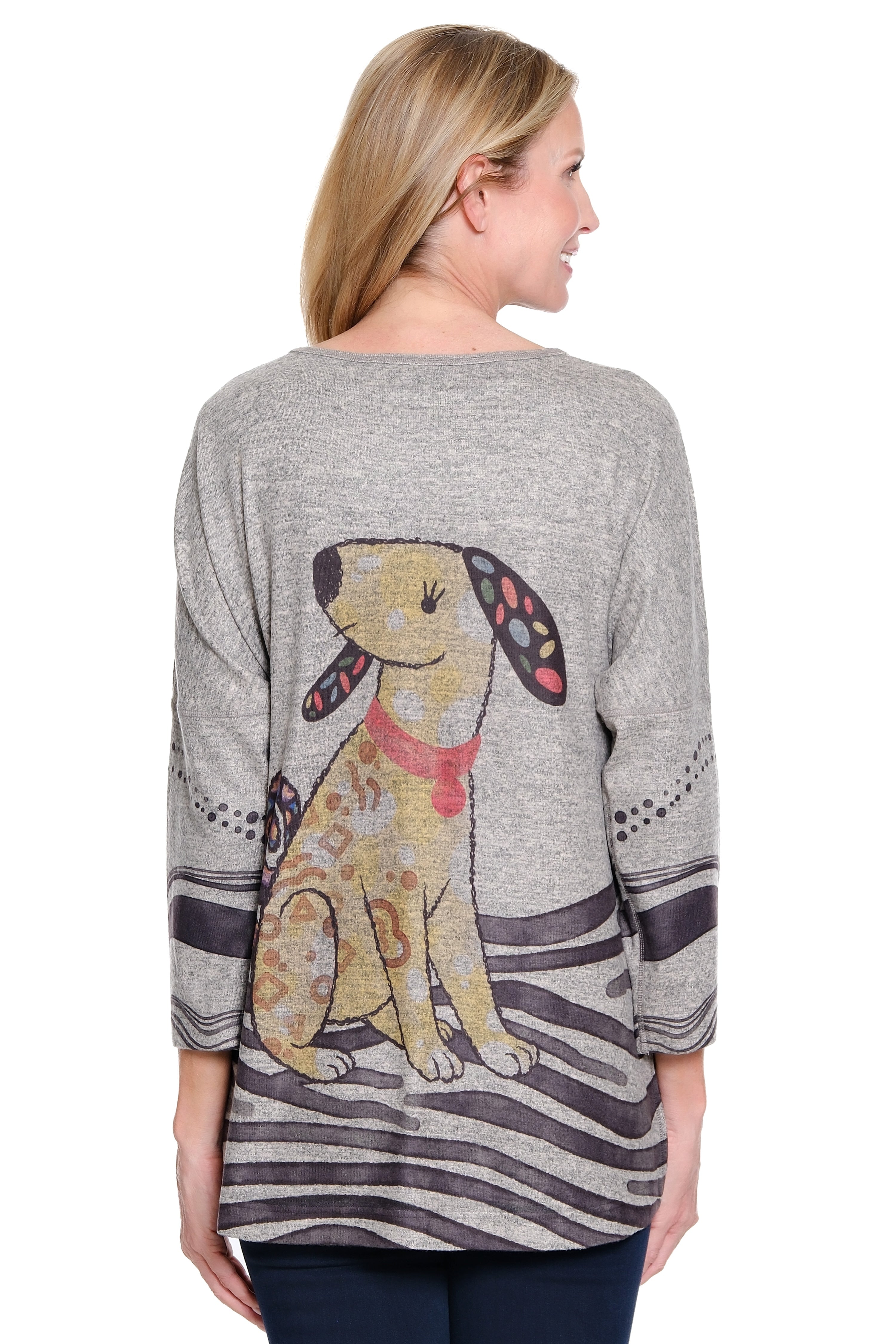 3/4 Sleeve Knit Sweater - Plus - Neutral Animal Print