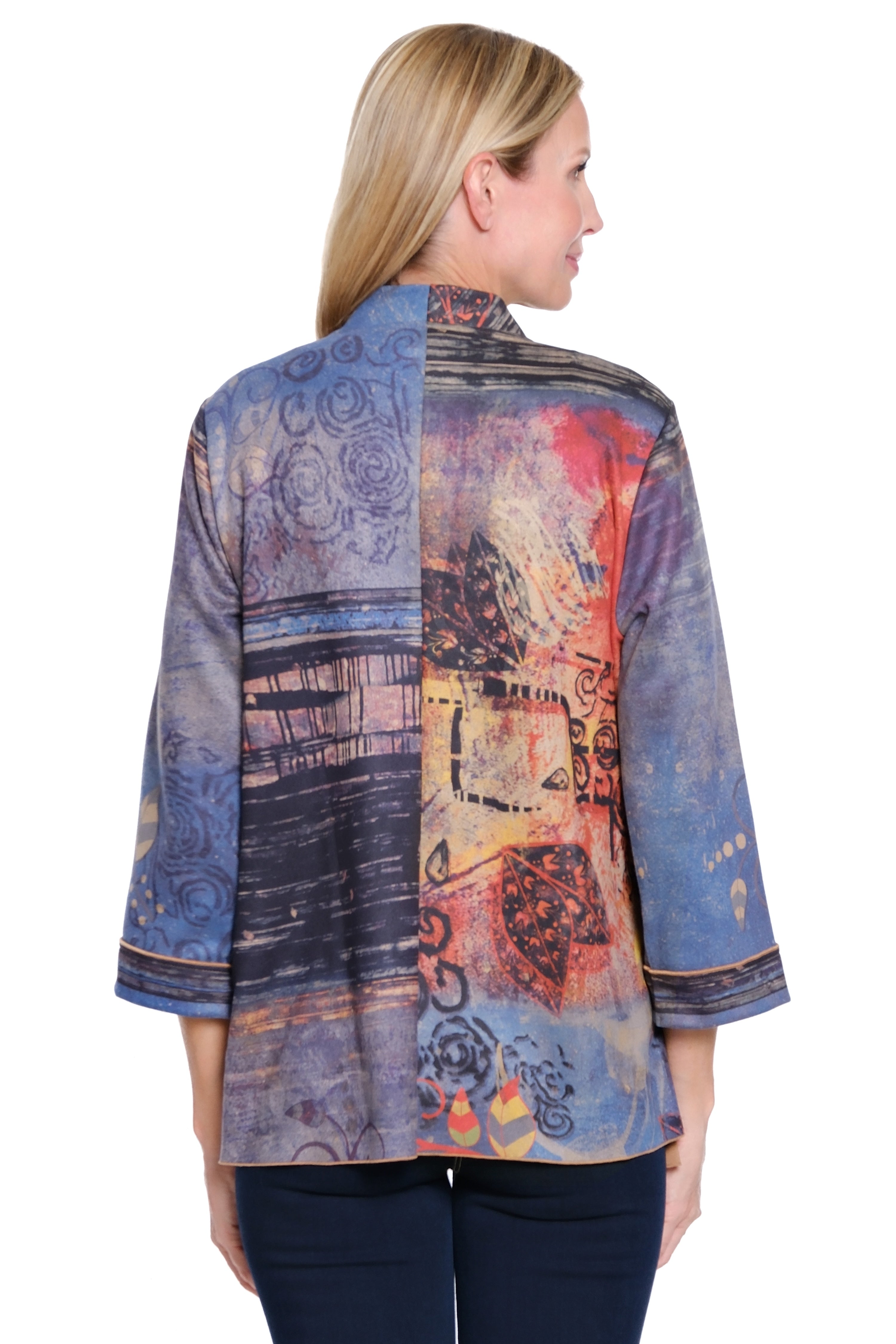 Knit Open Front Jacket - Abstract Multi
