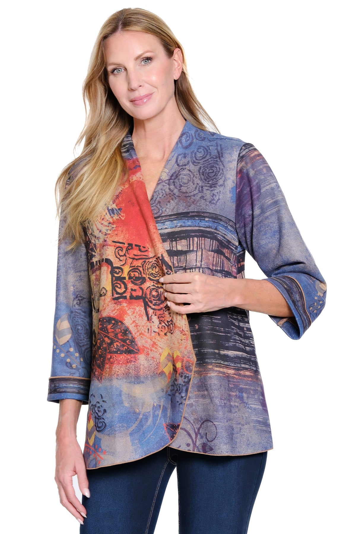 Knit Open Front Jacket - Abstract Multi