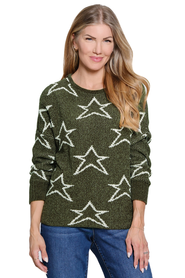 Chenille Jacquard Sweater - Deep Olive