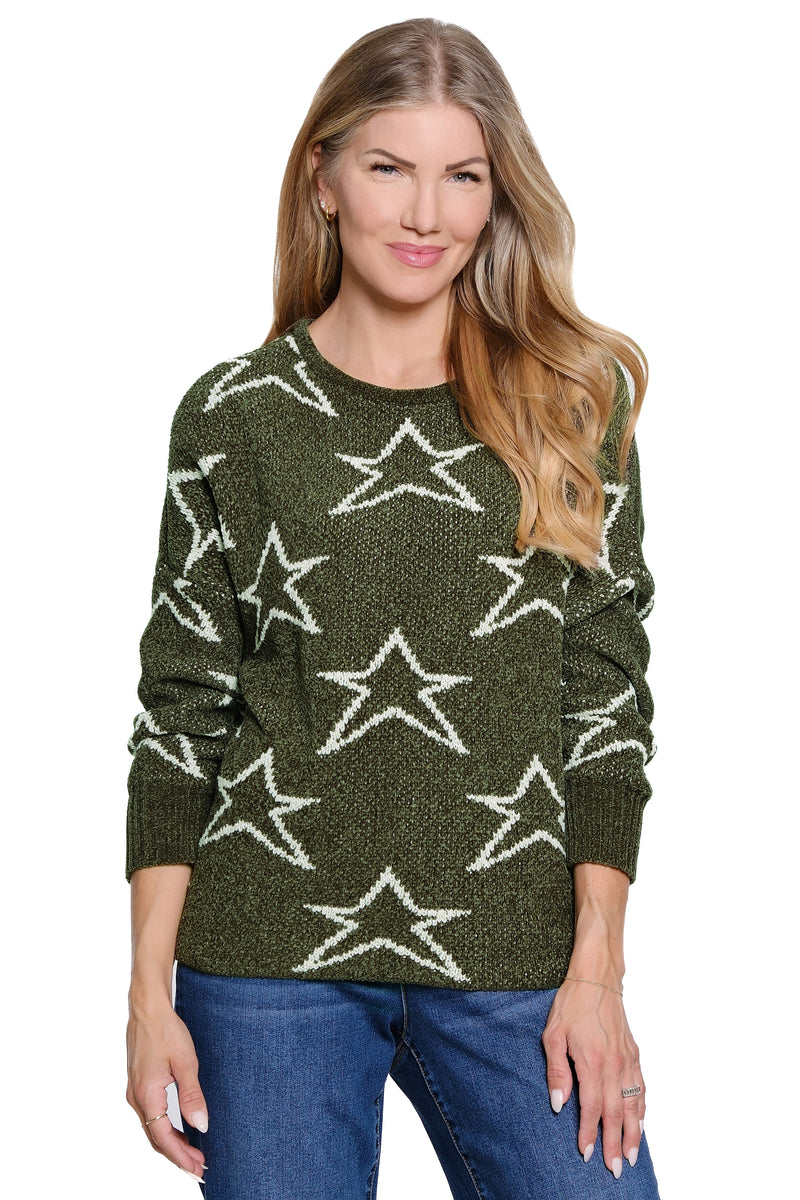 Chenille Jacquard Sweater - Deep Olive