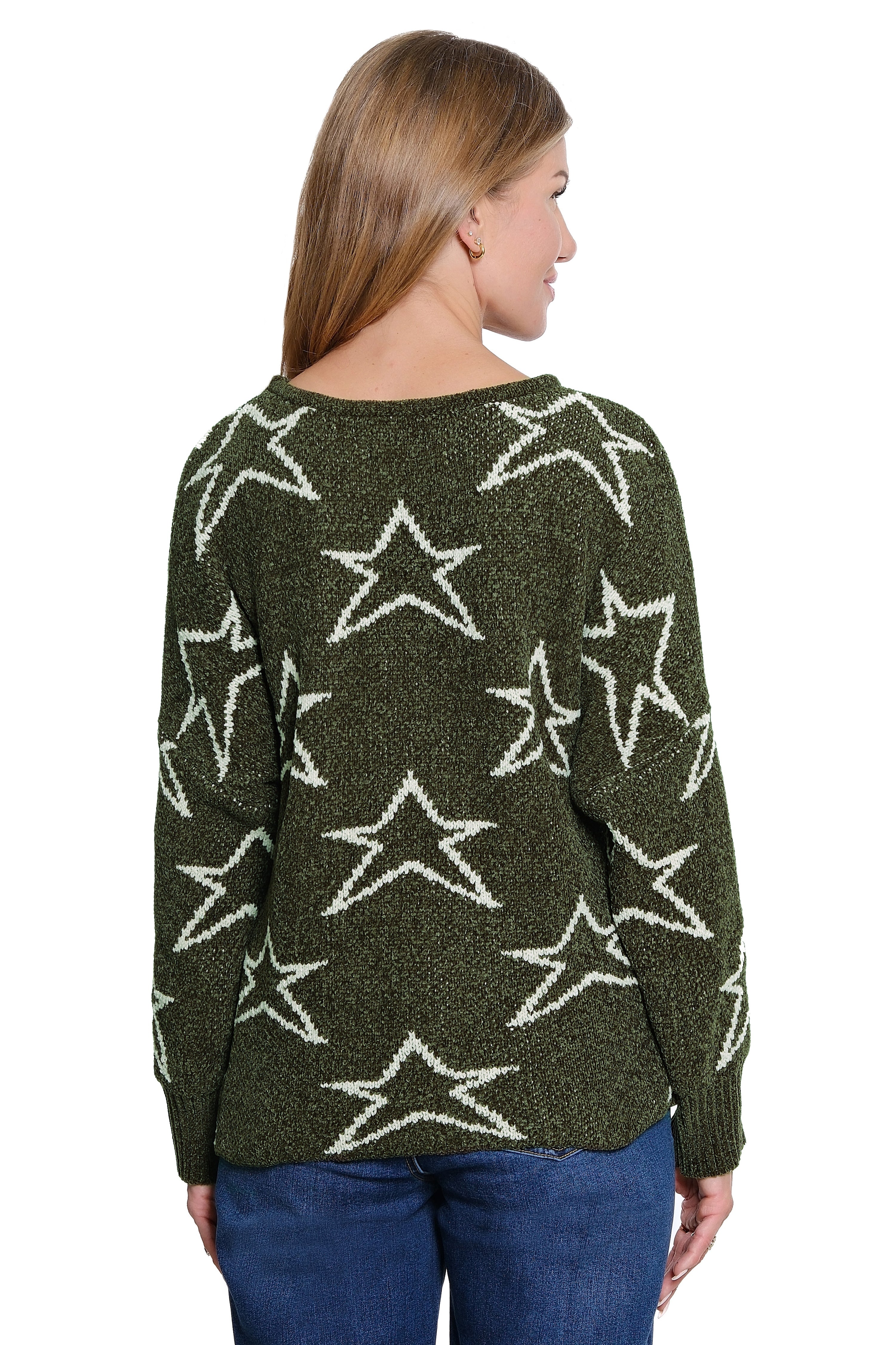 Chenille Jacquard Sweater - Deep Olive