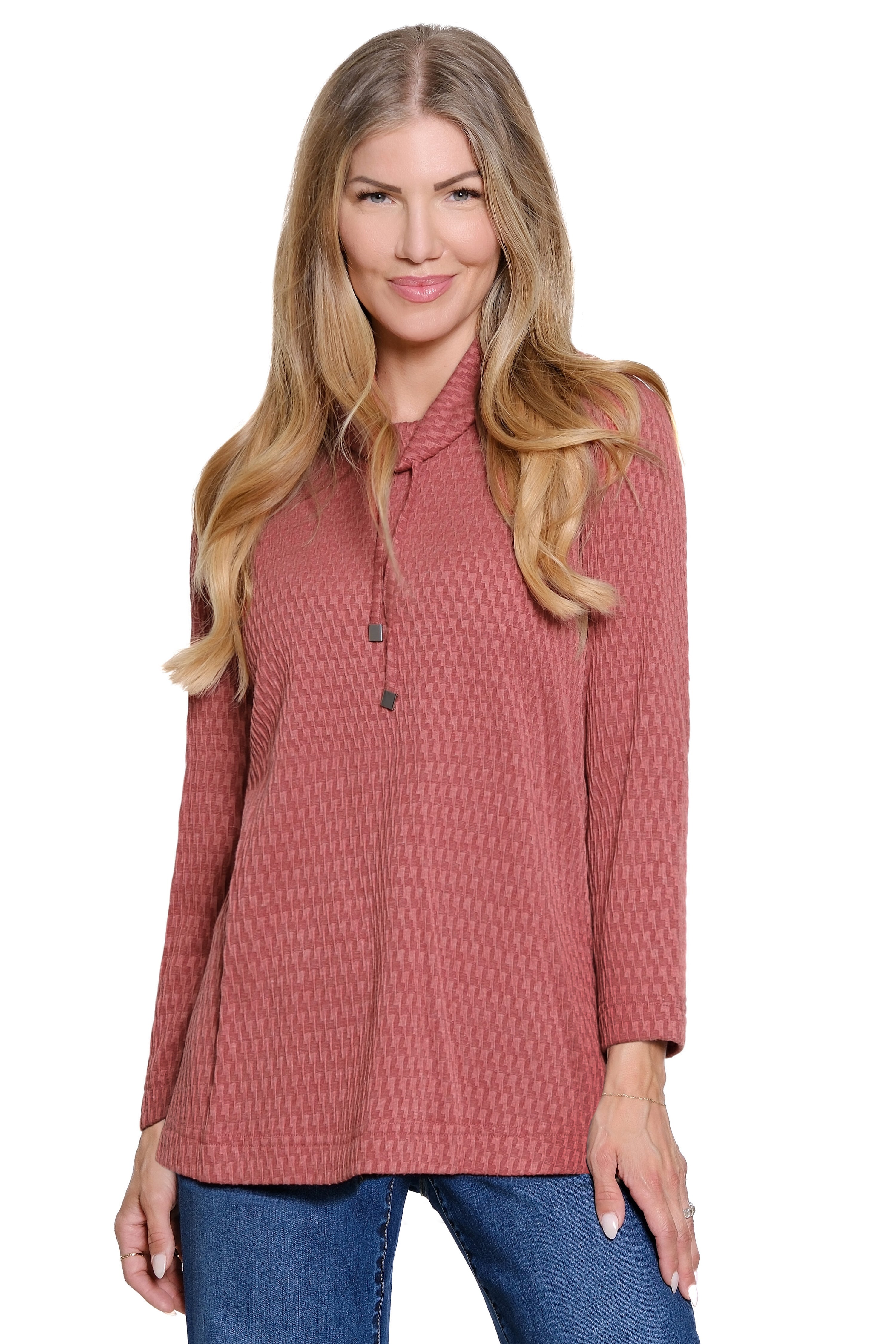 Textured Cowl Neck Tunic - Spice