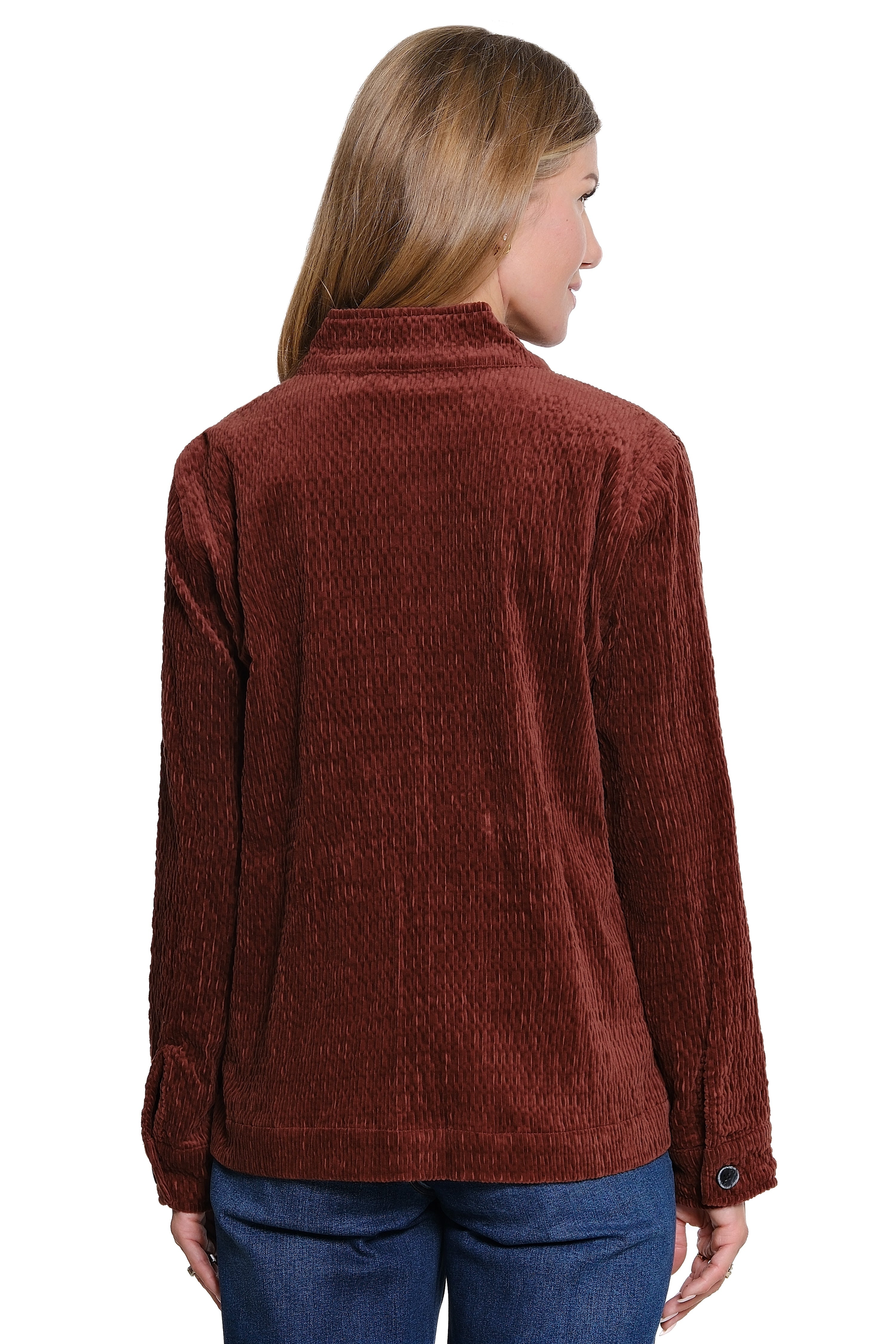Textured Button Front Jacket - Brick