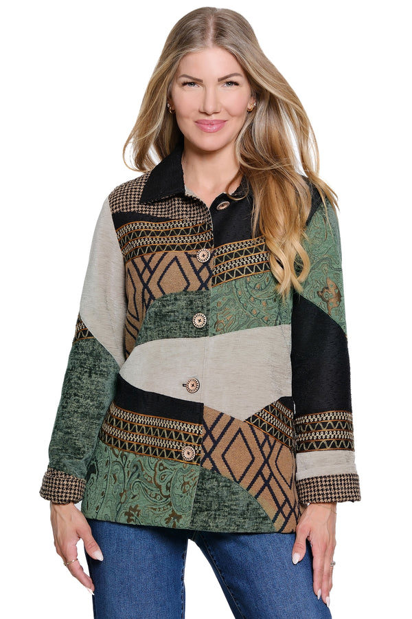 Patch Print Jacket - Petite - Antique Green