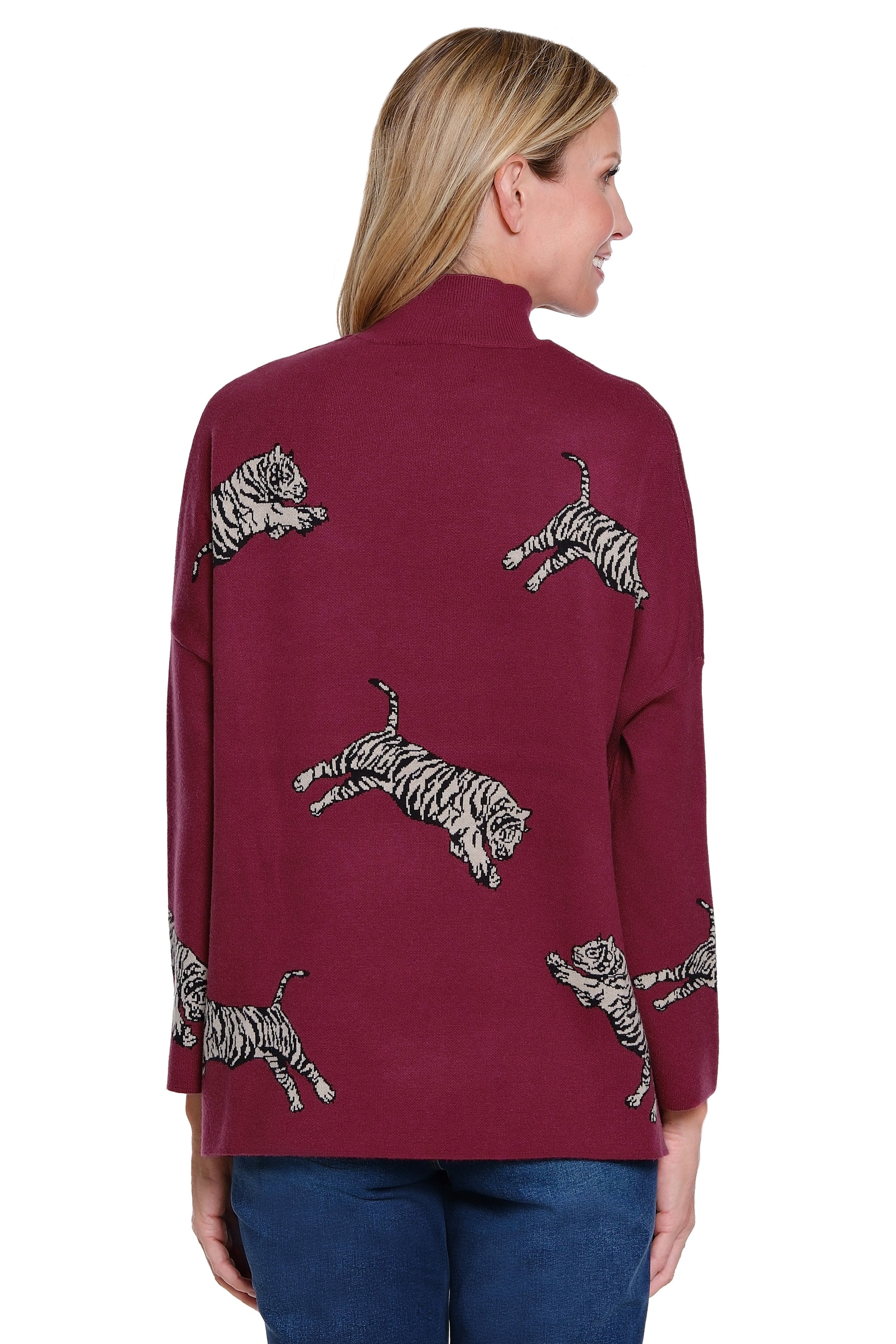 Animal Print Knit Sweater - Plus - Cranberry