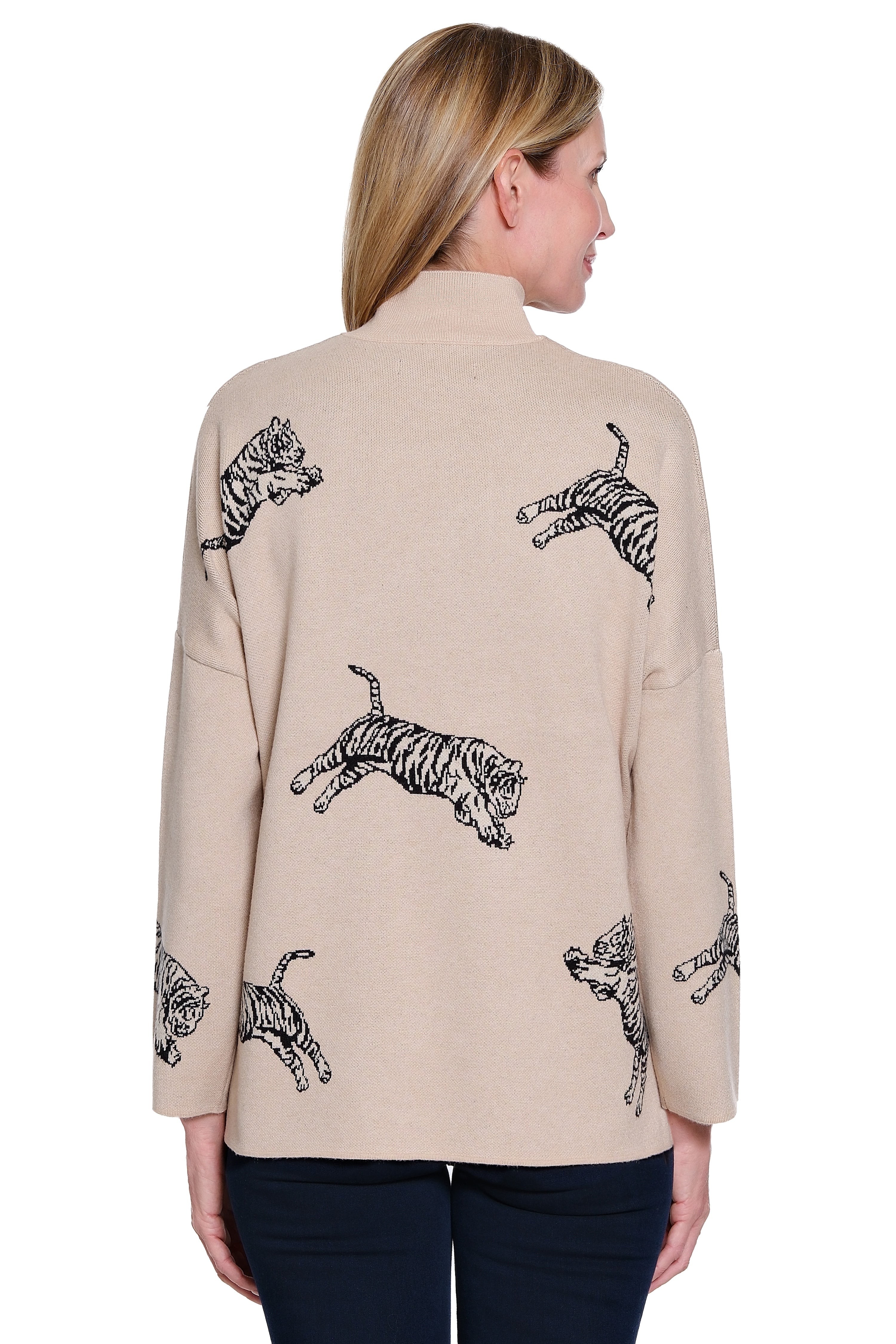 Animal Print Knit Sweater - Plus - Heather Oatmeal