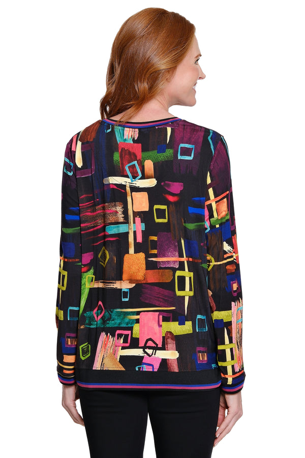 V Neck Popover Print Top - Plus - Abstract Multi