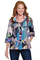 Print Bell Sleeve Jacket - Plus - Abstract Multi