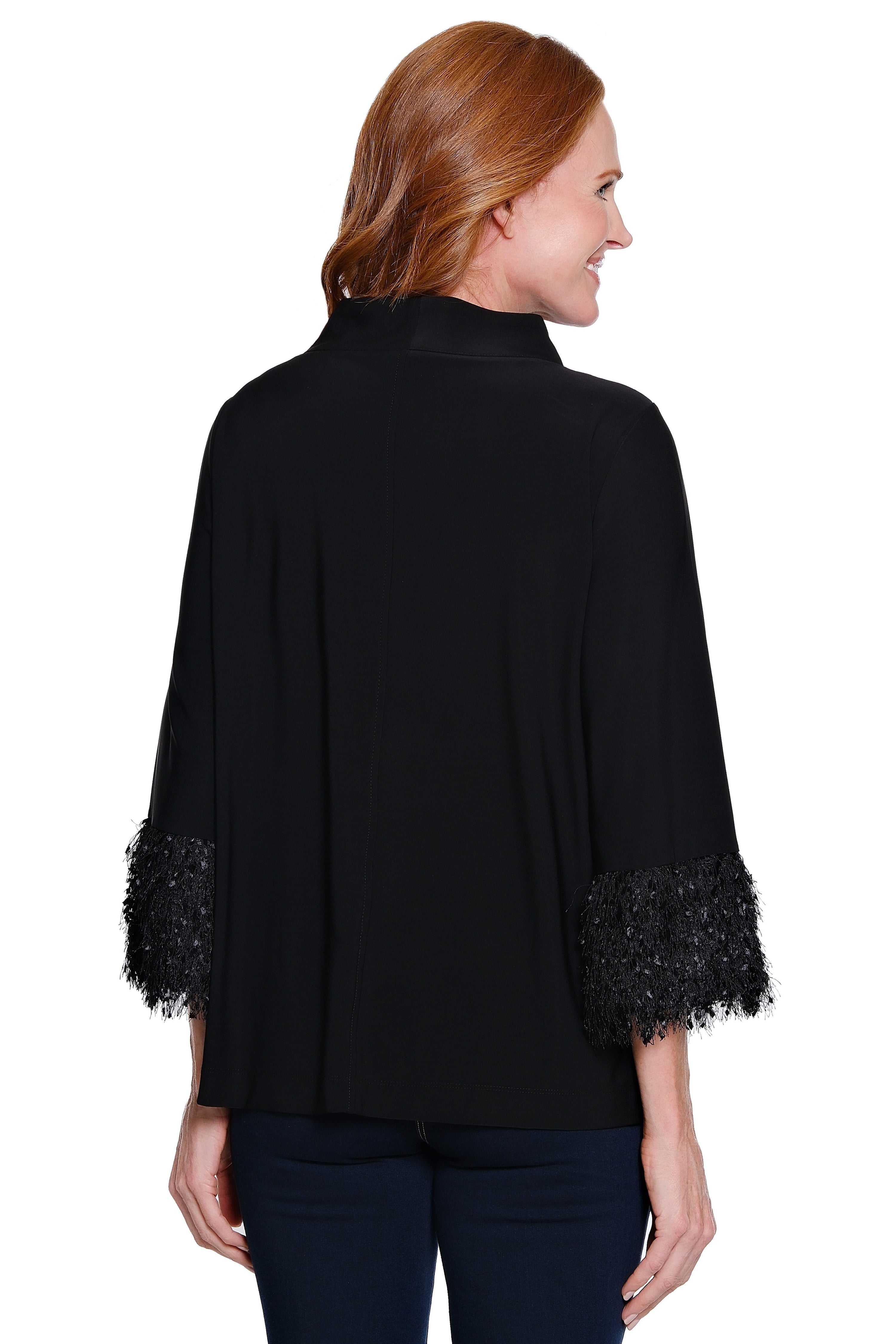 Knit Fringe Cuff Tunic - Black