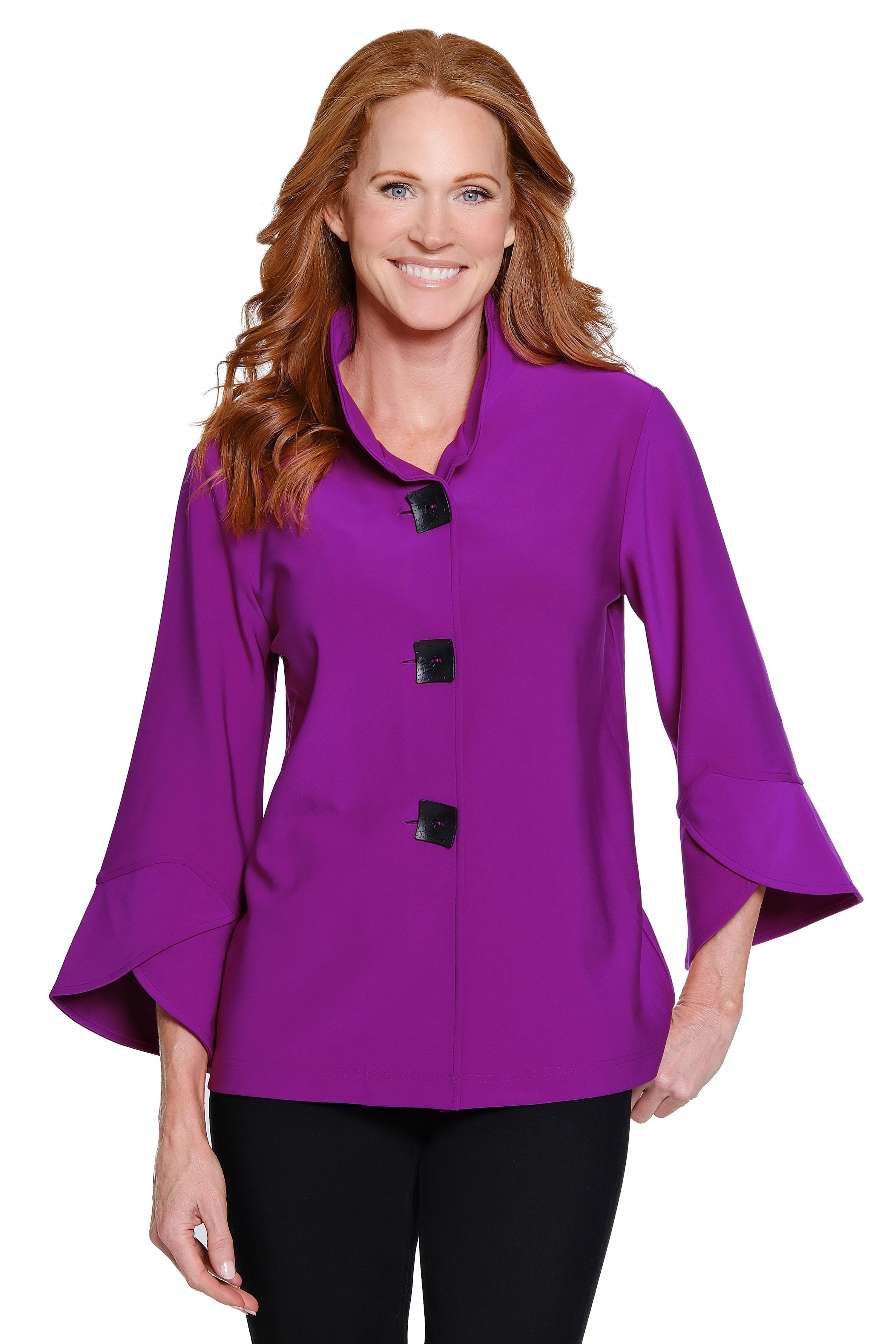 Knit Button-Front Jacket - Purple