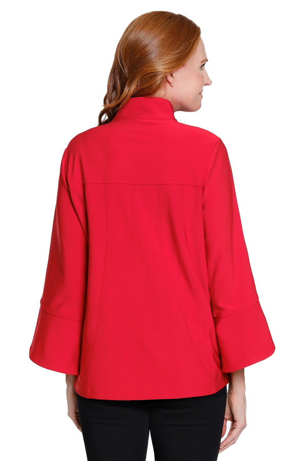 Knit Button-Front Jacket - Red