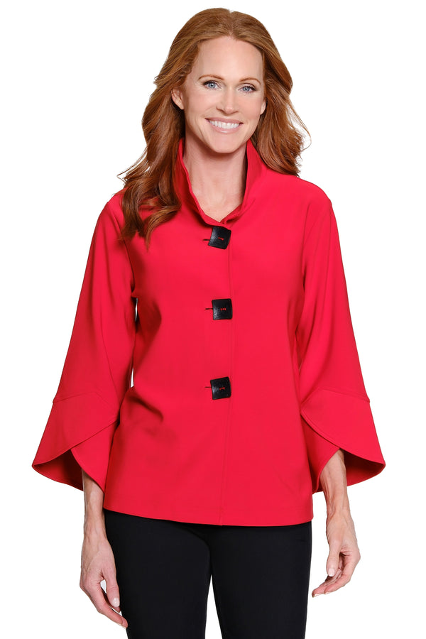 Knit Button-Front Jacket - Red