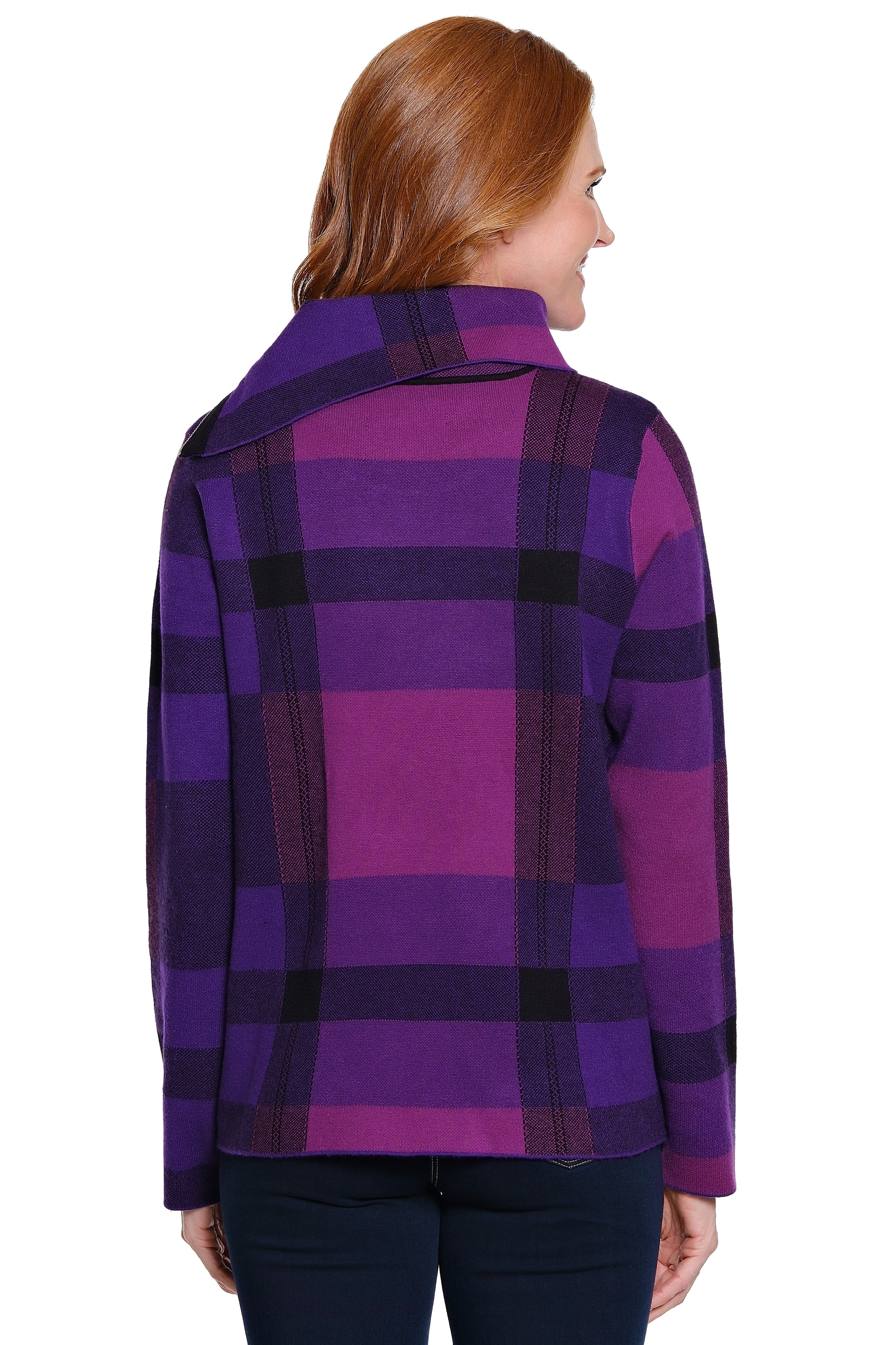 Plaid Knit Sweater - Purple
