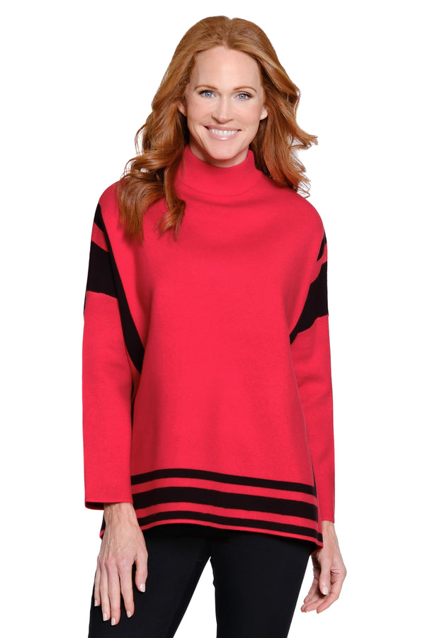 Mock Neck Sweater -  Red