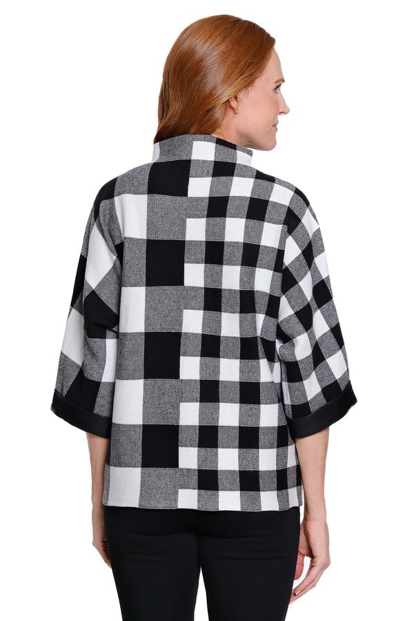 Zip Pocket Mock Neck Sweater - Plaid Multi
