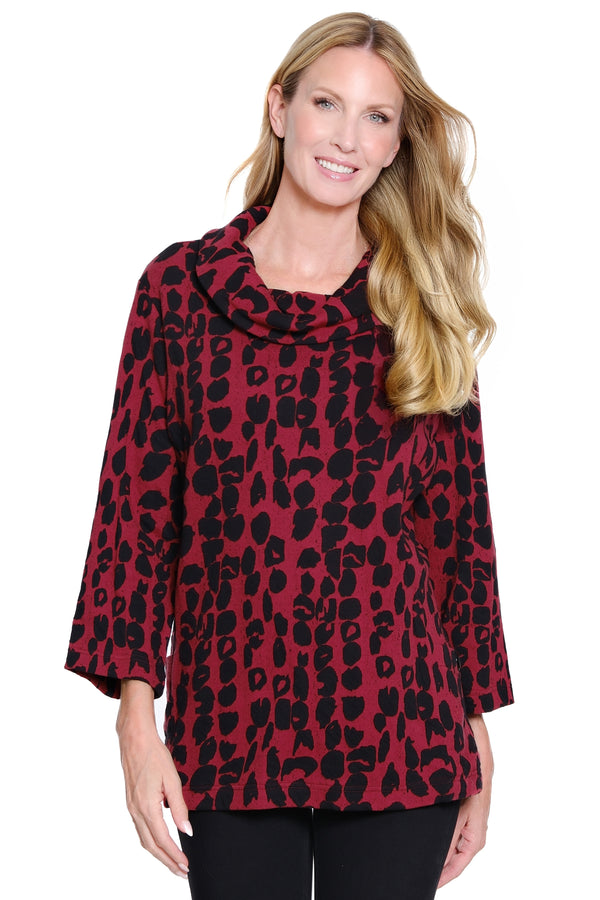 Jacquard Cowl Neck Tunic - Cranberry