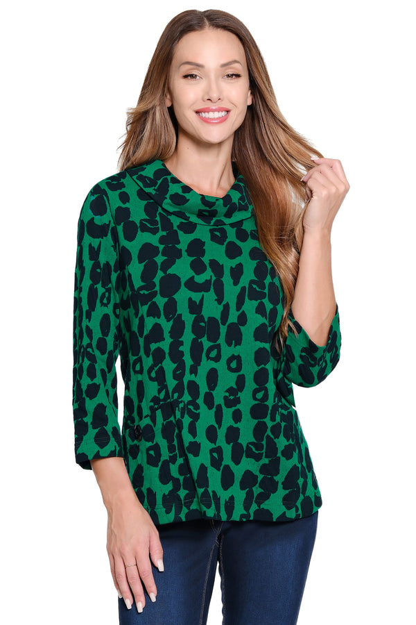 Jacquard Cowl Neck Tunic - Emerald