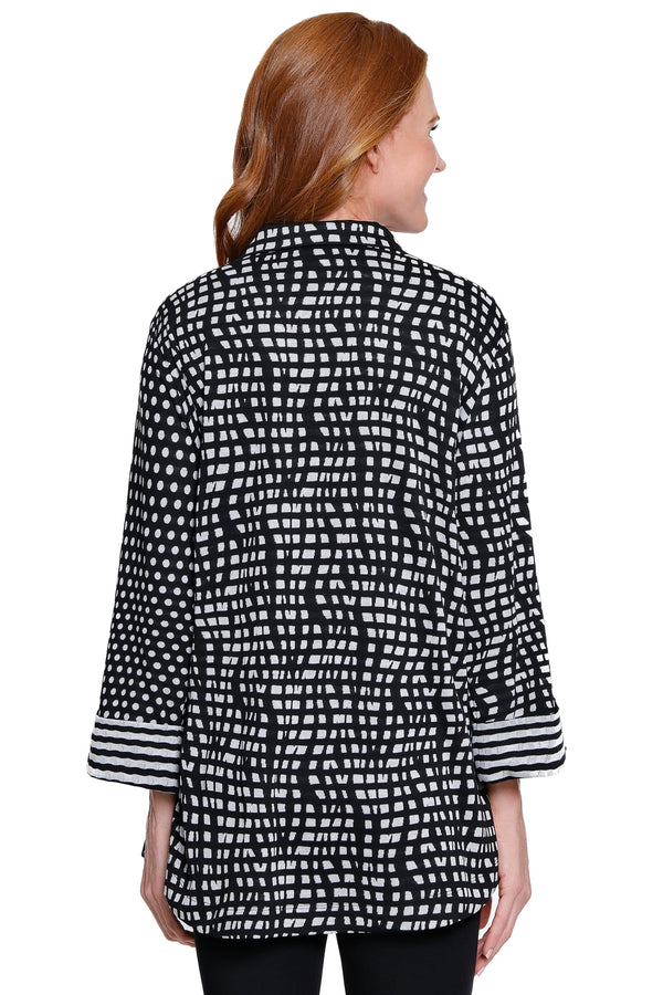 Knit Zip-Front Tunic - Black/White Print