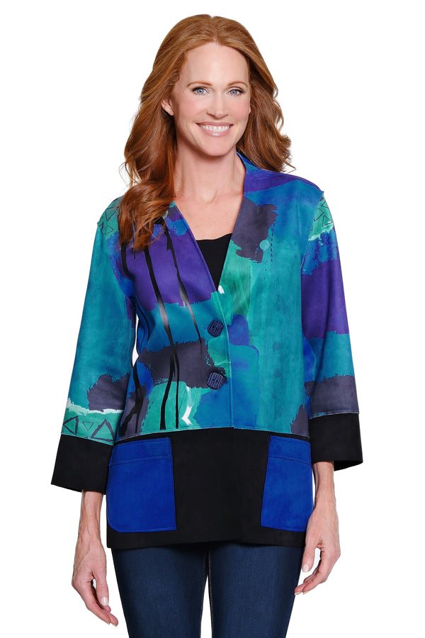 Print Knit Jacket - Blue Multi