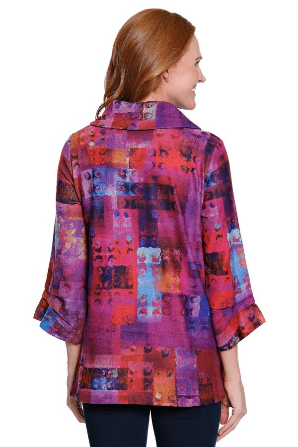 Brushed Knit Cowl Neck Tunic - Petite - Multi Pink