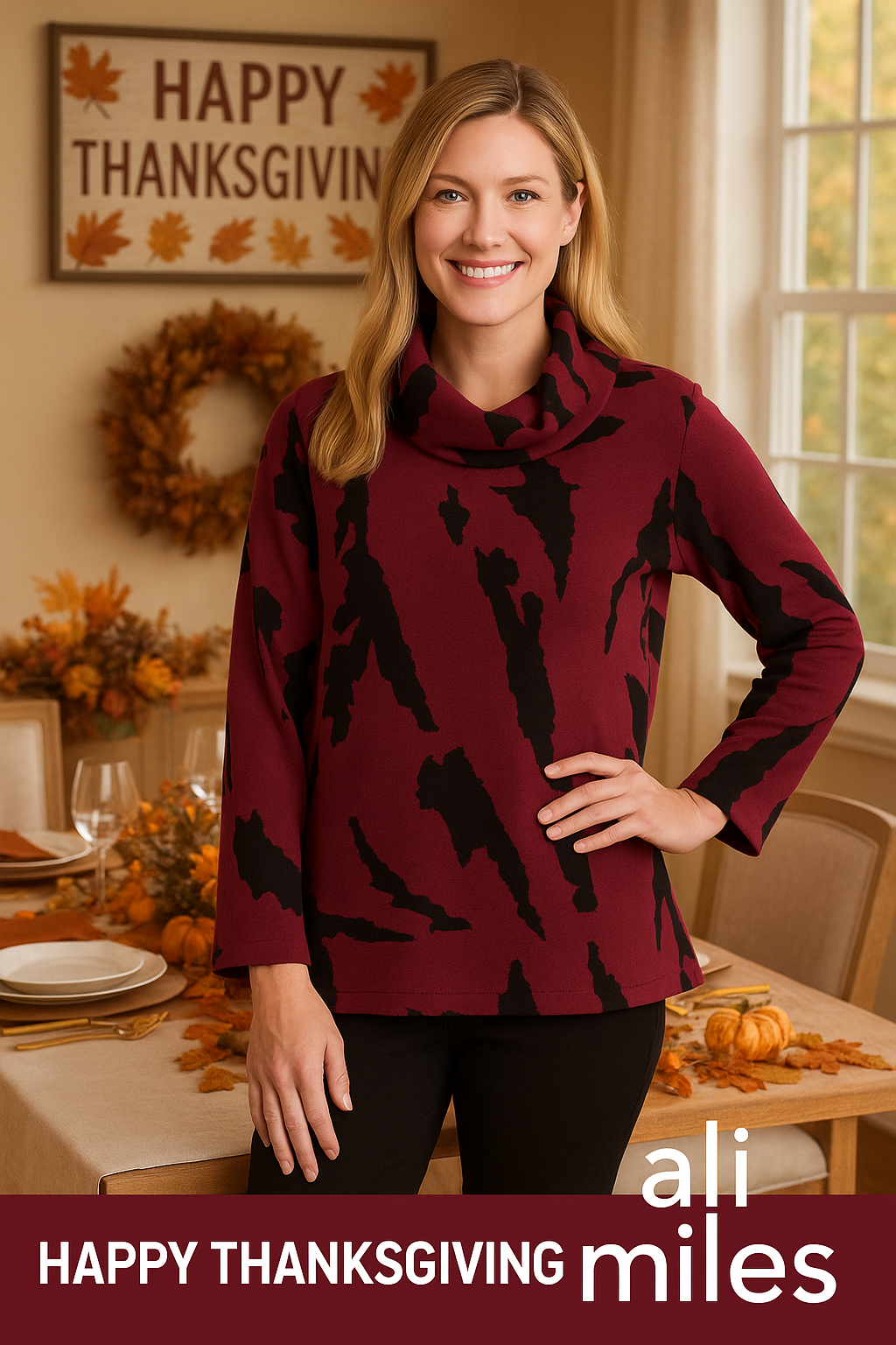 Cowl Neck Knit Tunic - Cranberry