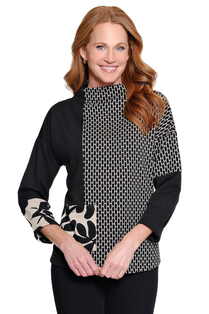 Jacquard Knit Funnel Neck Tunic - Petite - Multi
