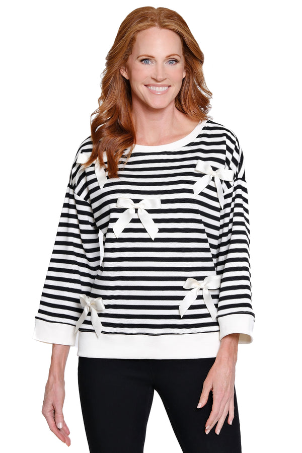 Ribbon Bow Striped Sweater - Black Stripe